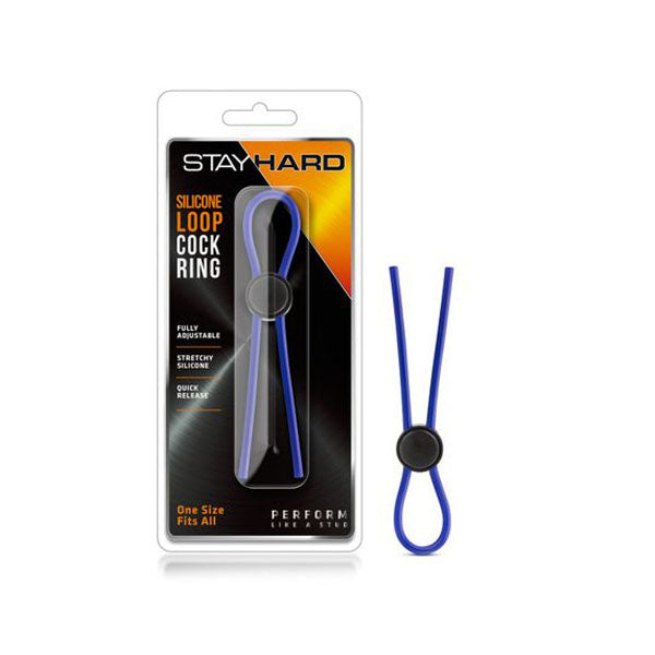 Stay Hard Silicone Loop Cock Ring Blue Adjustable Lasso
