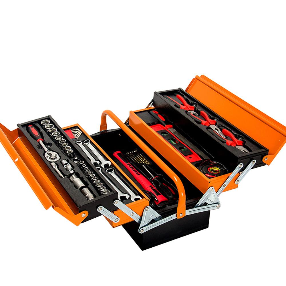 BULLET 118pc Metal Cantilever Tool Kit Box Set with Cordless Screwdriver, Black & Orange