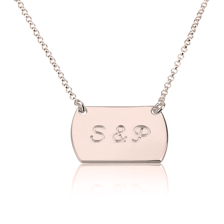Two Initial Horizontal Dog Tag Style Necklace
