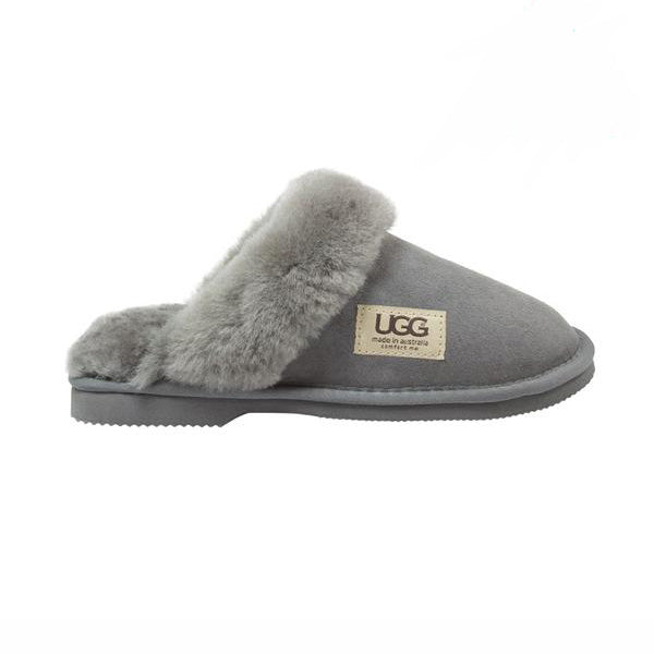 UGG Merino Sheepskin Fur Trim Scuff Memory Foam Grey