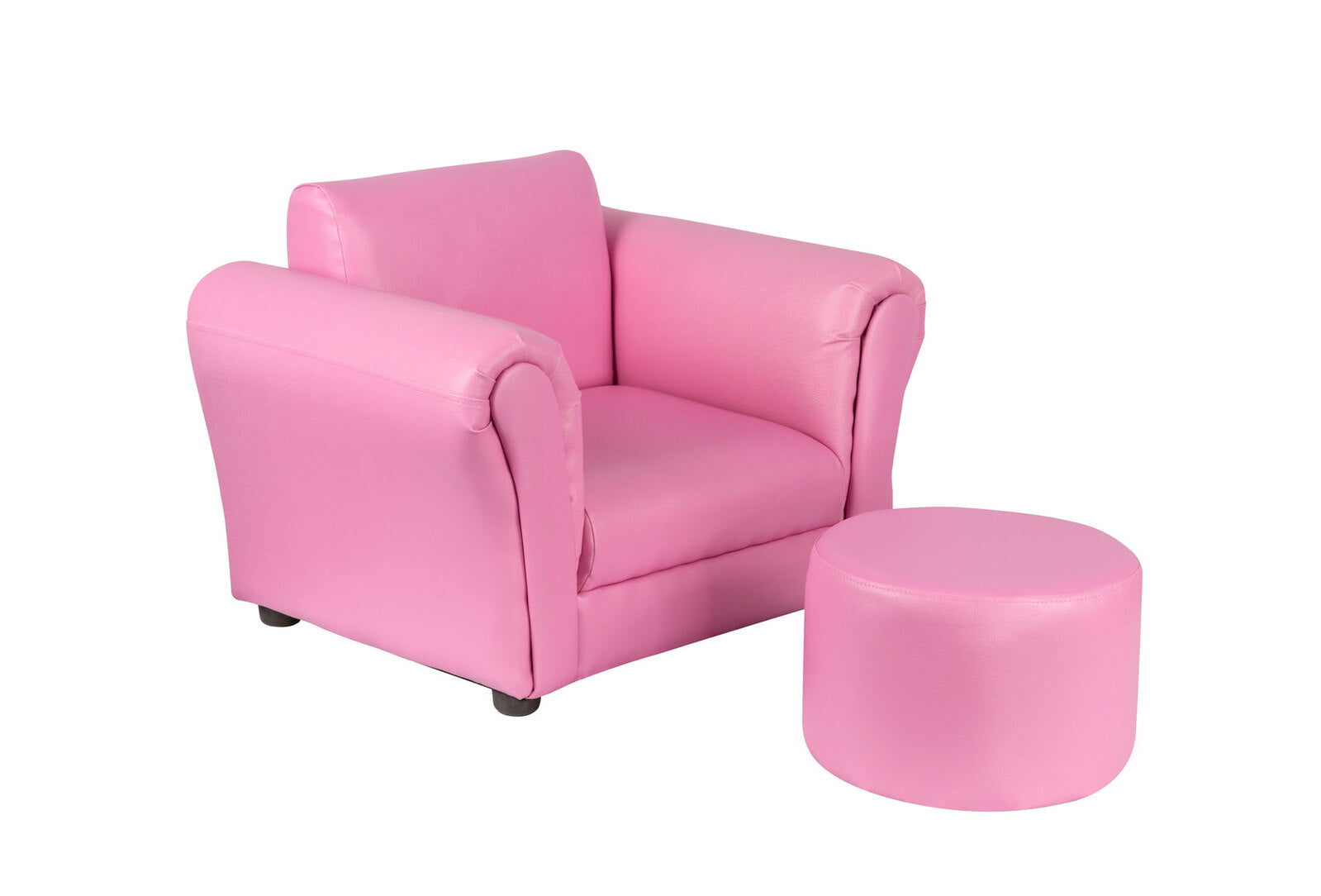 Kids Pink Couch Sofa Chair with Footstool in PU Leather