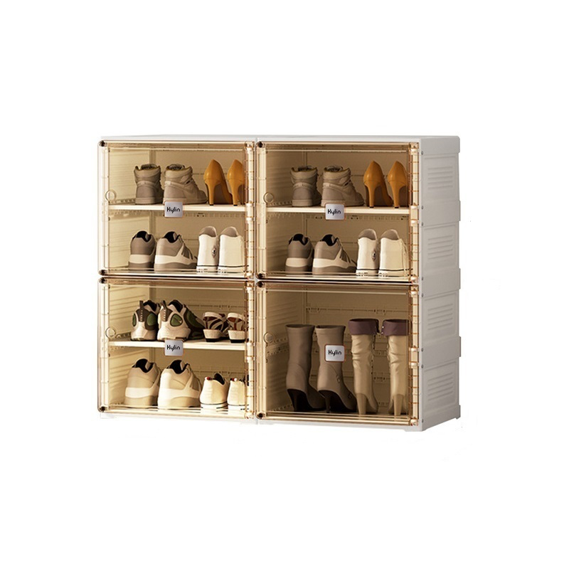 Kylin Cubes Storage Folding Shoe Cabinet With 2 Column and 7 Grids and 4 Brown Door