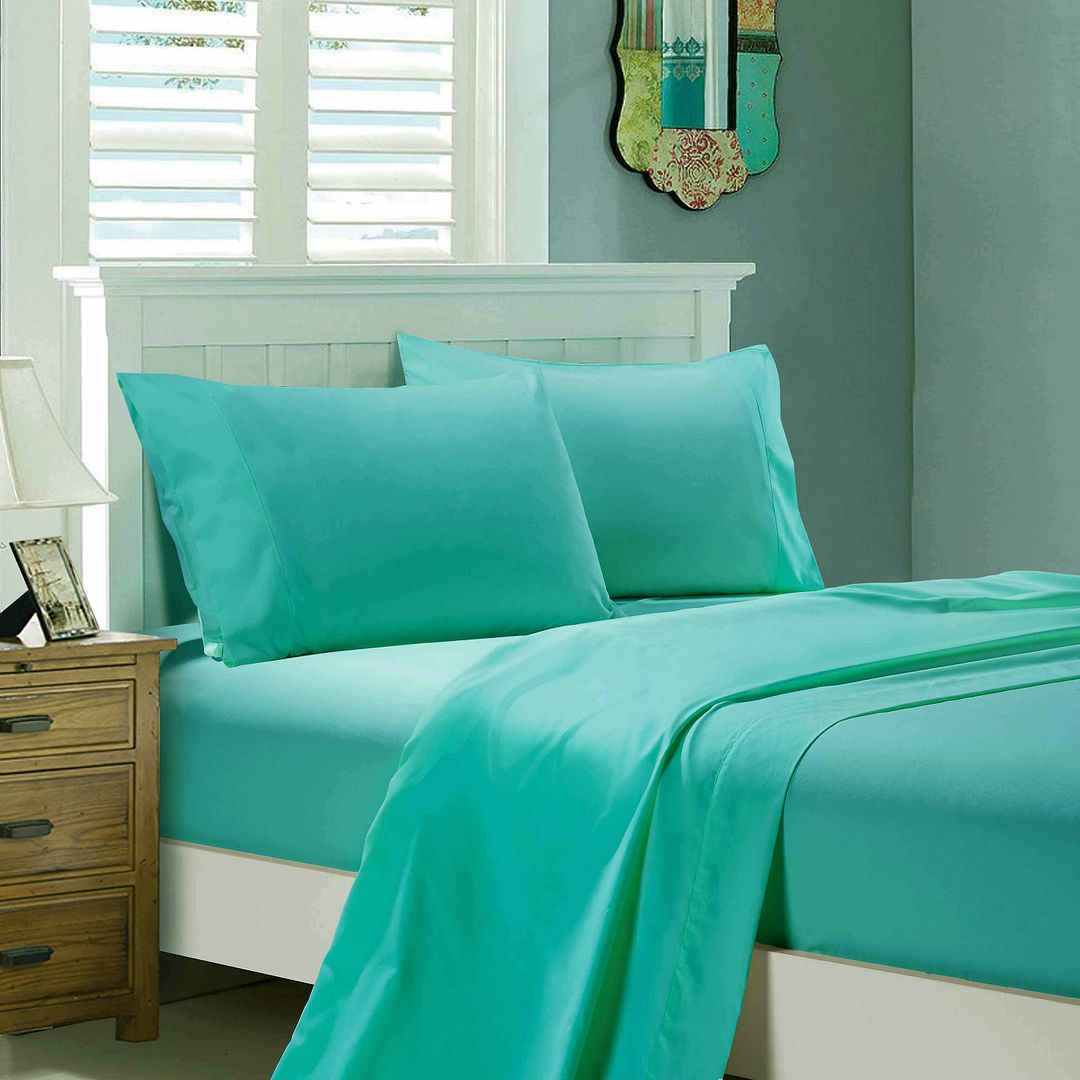 1000TC Ultra Soft Double Size Bed Teal Flat and Fitted Sheet Set