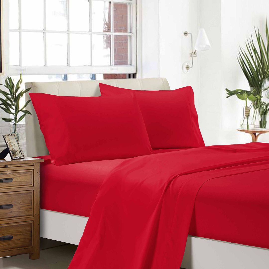 1000TC Ultra Soft King Single Size Bed Red Flat and Fitted Sheet Set