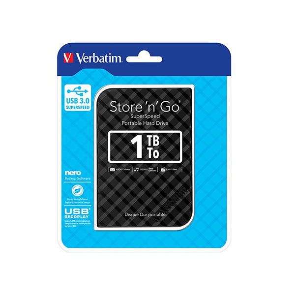 Verbatim 1Tb Usb Black Go Hdd Grid Design