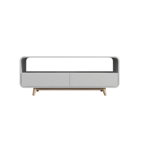 White Modern Retro Coffee Table With Push To Open Drawers