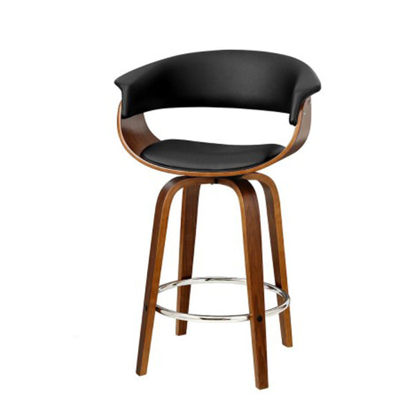 Artiss 1X Swivel Bar Stools Wooden Bar Stool Kitchen Leather Black