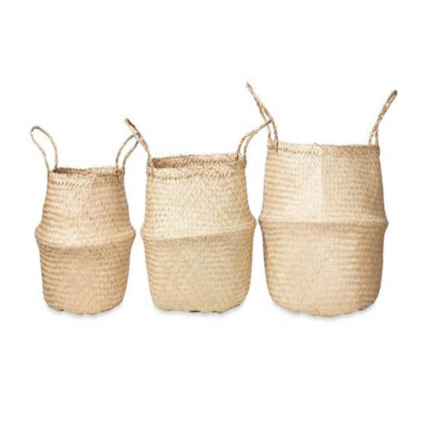 3 Piece Foldable Seagrass Baskets Natural