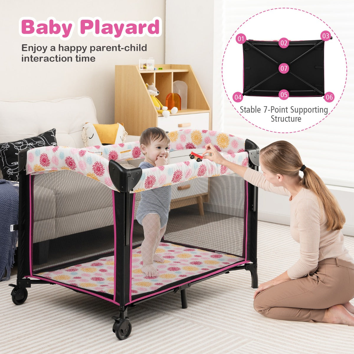 4in1 Convertible Baby Nursery Center with Changing Table Pink