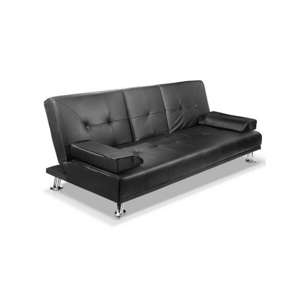 Modern PU Leather 3 Seater Sofa Bed with Cup Holders