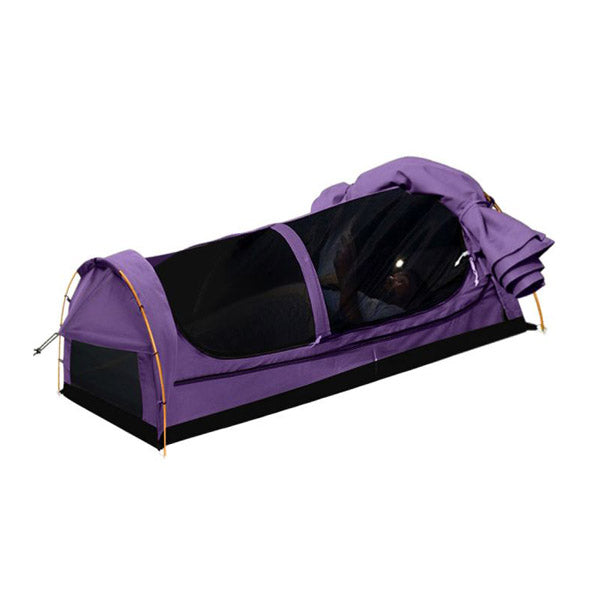 Double Camping Swag Canvas Dome Tent Hiking Mattress Purple