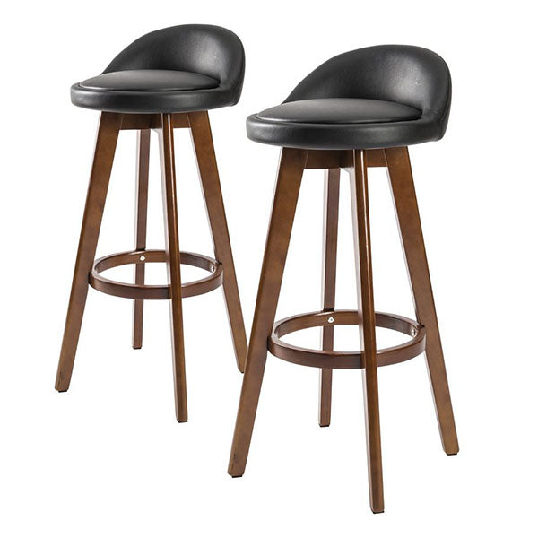 2X 72Cm Oak Wood Bar Stool Leather Leila Black Brown