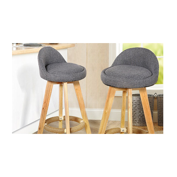 2 X Wooden Bar Stools Grey Fabric