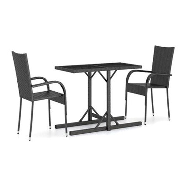 3 Piece Garden Dining Set Pe Rattan Black