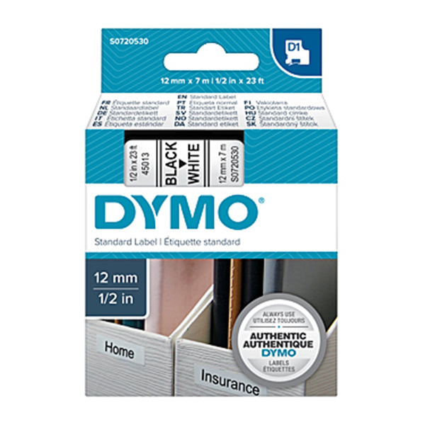 Dymo D1 Blk On Wht 12 Mm x 7 M Tape