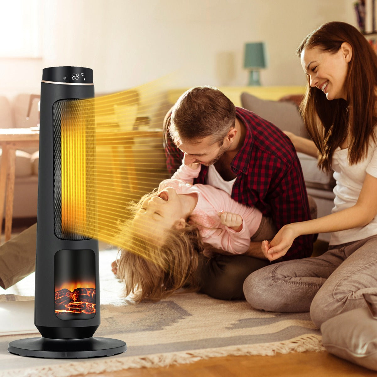 2500W PTC Electric Space Heater with 3D Realistic Flame 3 Modes