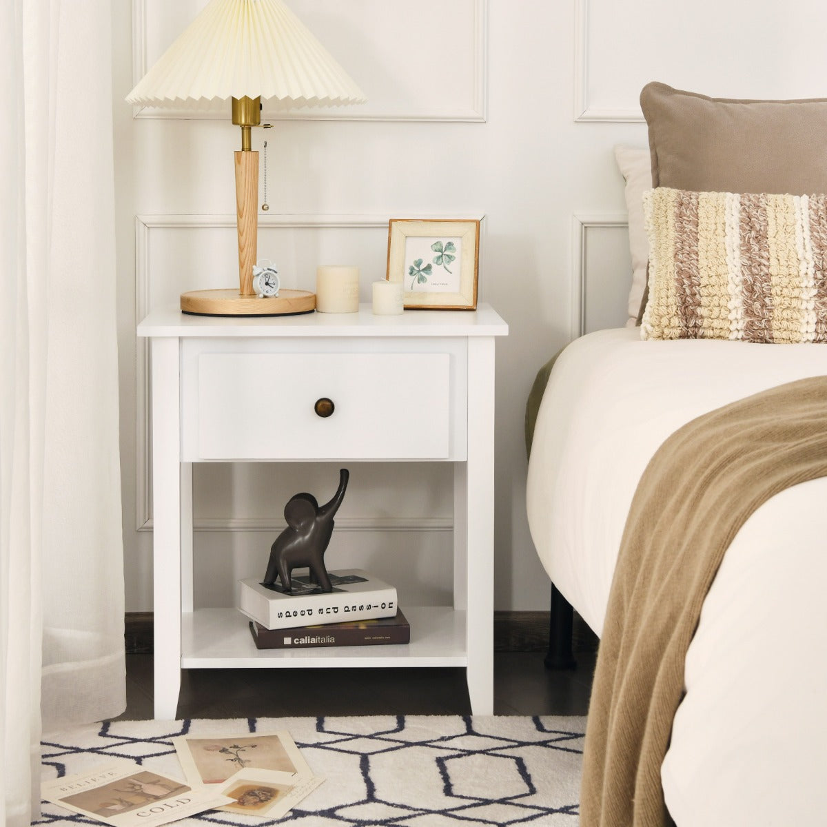 Bedside Tables with Drawer and Storing Shelf for Bedroom Living Room Bathroom Office White 2 pieces