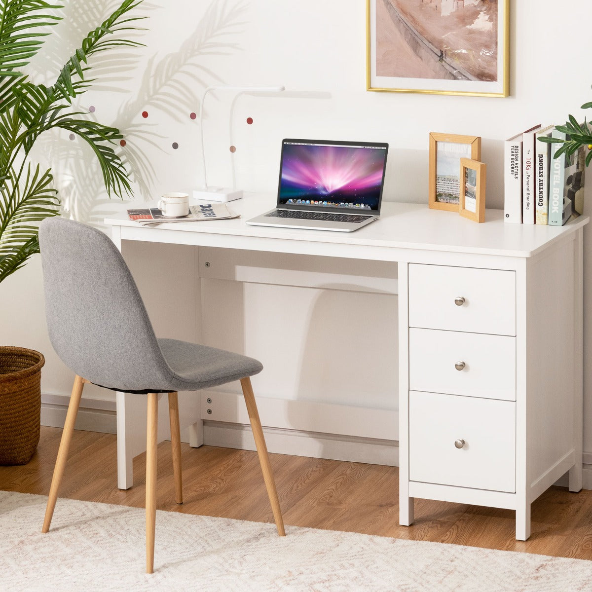 3 Drawer Computer Desk with Spacious Desktop for Office White