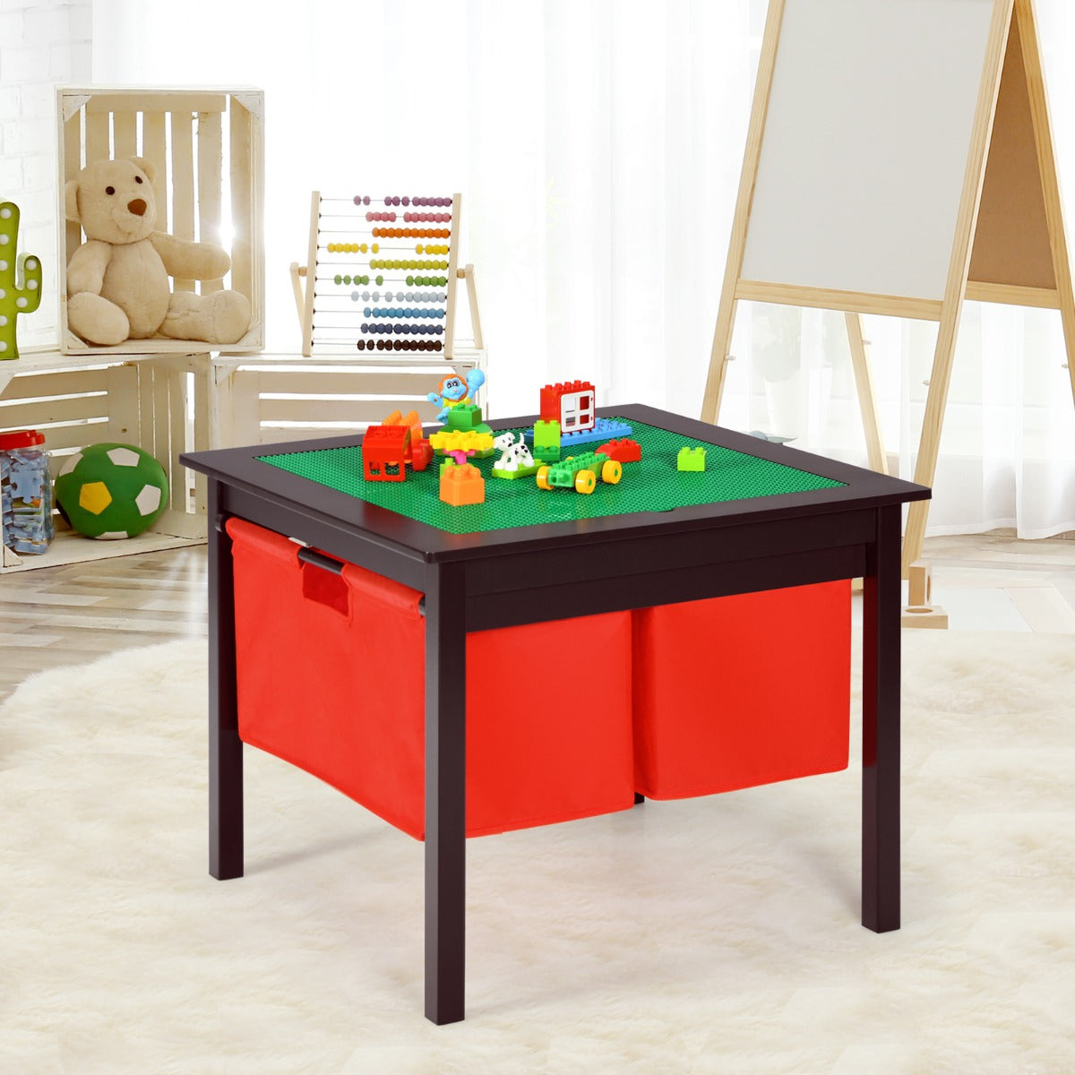 Costway Kids Activity Table with 2 Non woven Fabric Drawers Espresso