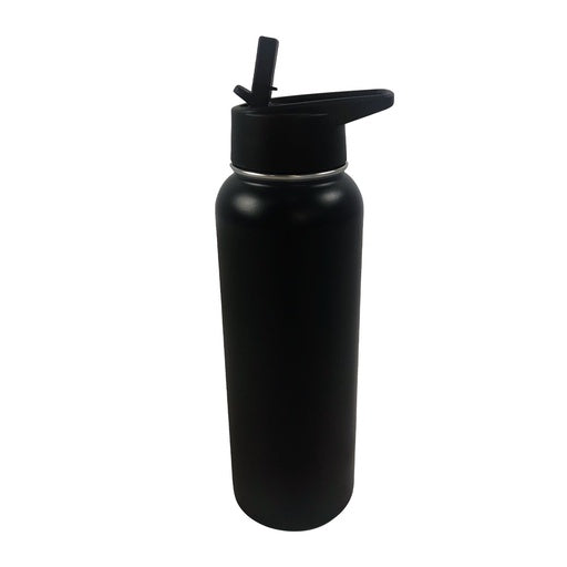 40oz Vacuum Insulated Water Bottle 3 Lids with Straw Black