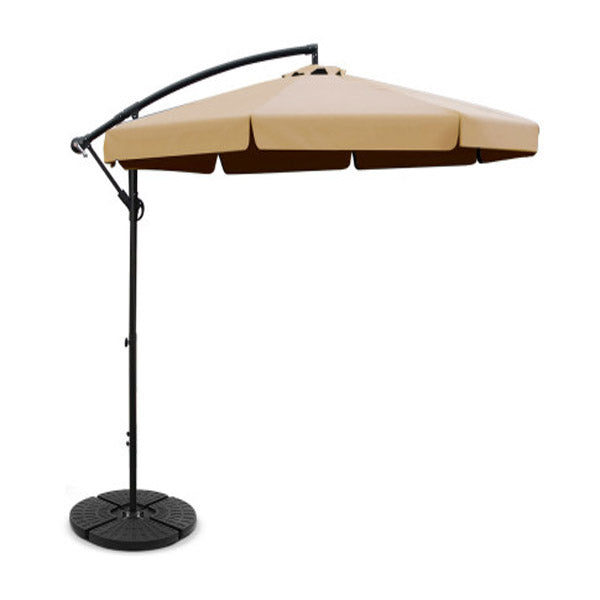 Outdoor Umbrella Cantilever With 48X48 Cm Base Garden Patio 3M