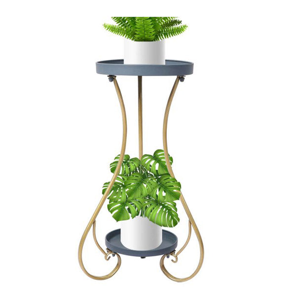 Plant Stand 2 Tiers Outdoor Indoor Metal Flower Pots Grey