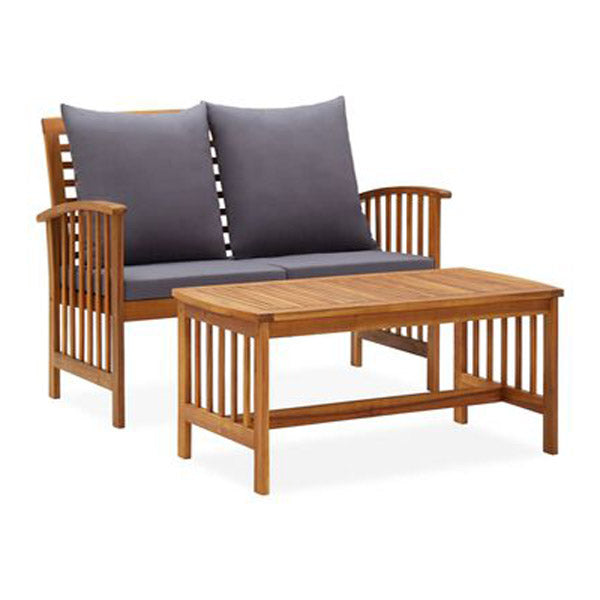 2 Piece Garden Lounge Set With Dark Grey Cushions Solid Acacia Wood