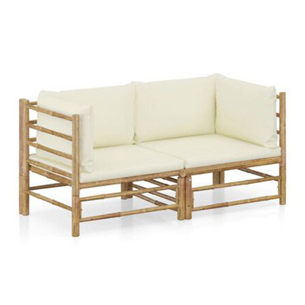 2 Piece Garden Lounge Set Bamboo With Cream White Cushions