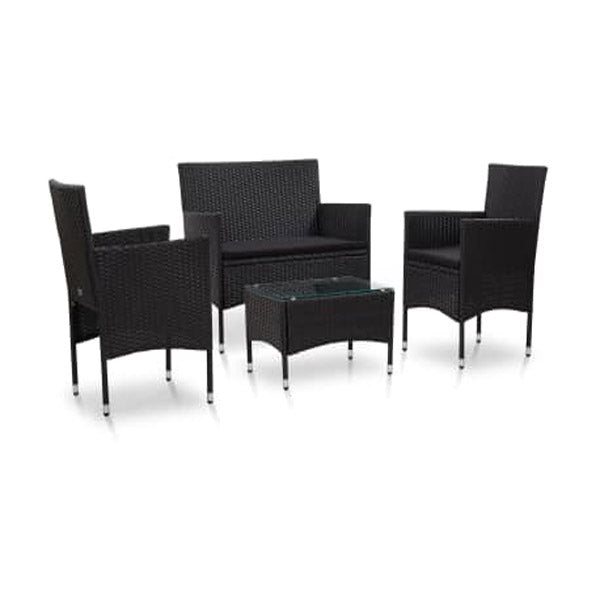 4 Piece Garden Lounge Set Glass Top With Cushions Poly Rattan