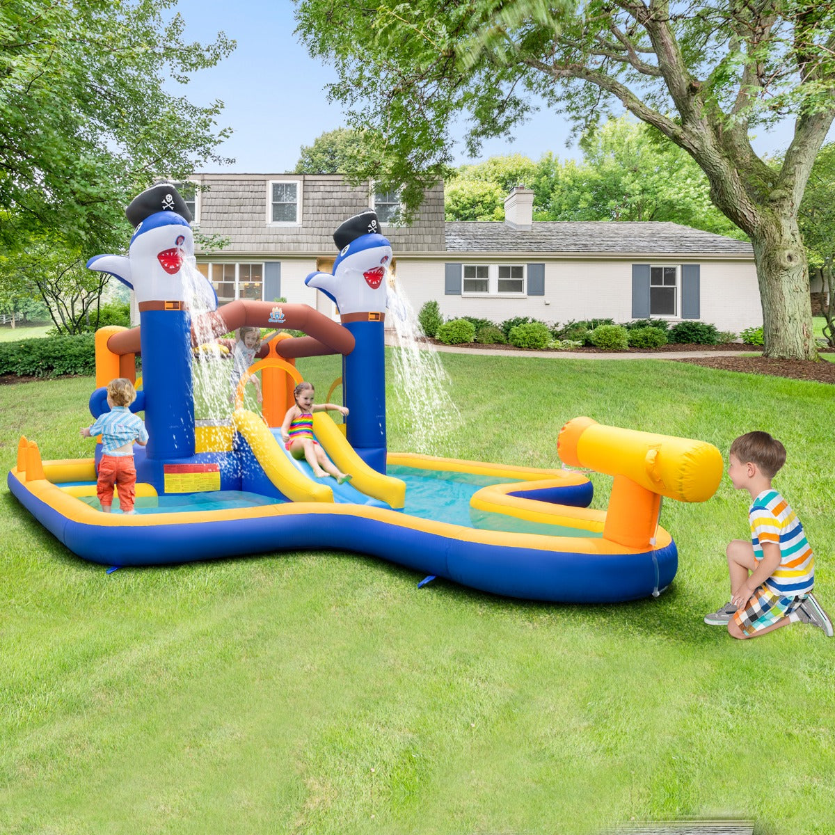 Inflatable Bounce House with Splash Pool for Kids without Blower Balls