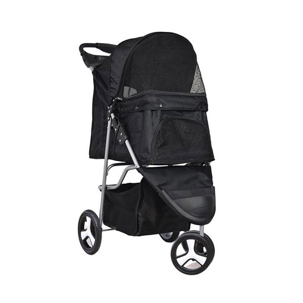 Pet Stroller 3 Wheels Pushchair Travel Walk Carrier Pram Black