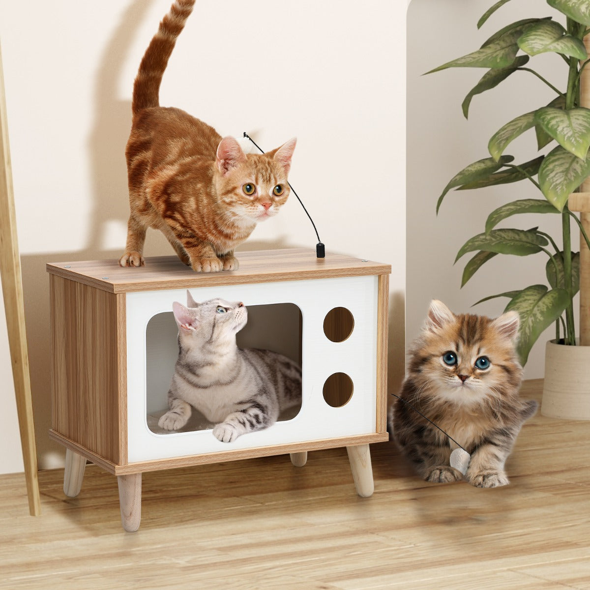 Cat House TV Shaped Bed with Scratching Pad for Living Room