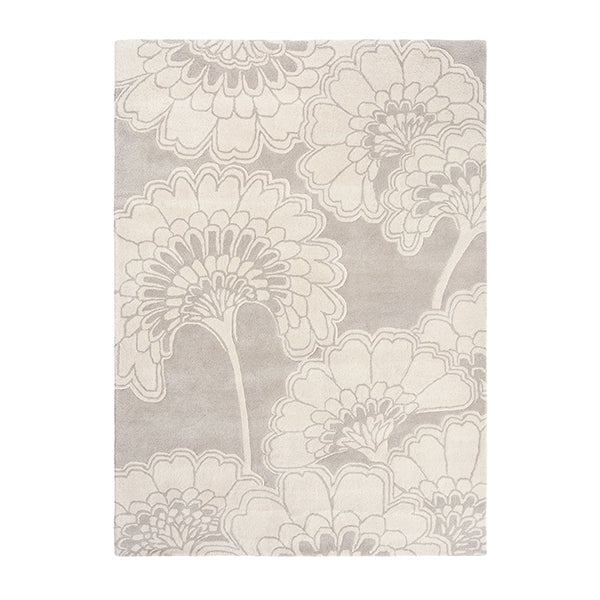 Japanese Floral Oyster Contemporary Pure Wool Rug