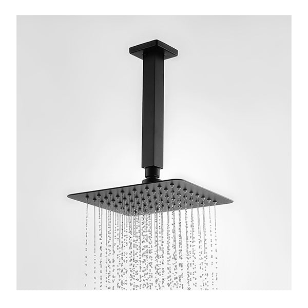 200 Mm 8 Inch Slim Square Black Rainfall Shower Head Ceiling Arm Set