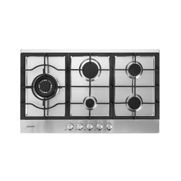 Gas Cooktop 90Cm Kitchen Stove Cooker 5 Burner Stainless Steel Silver