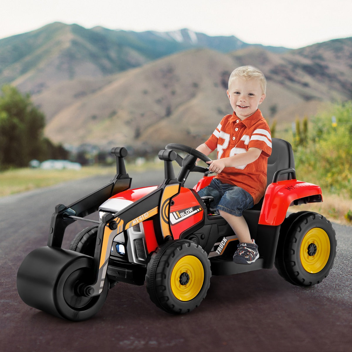 12V Kids Ride on Road Roller with Remote Control and LED Lights Red