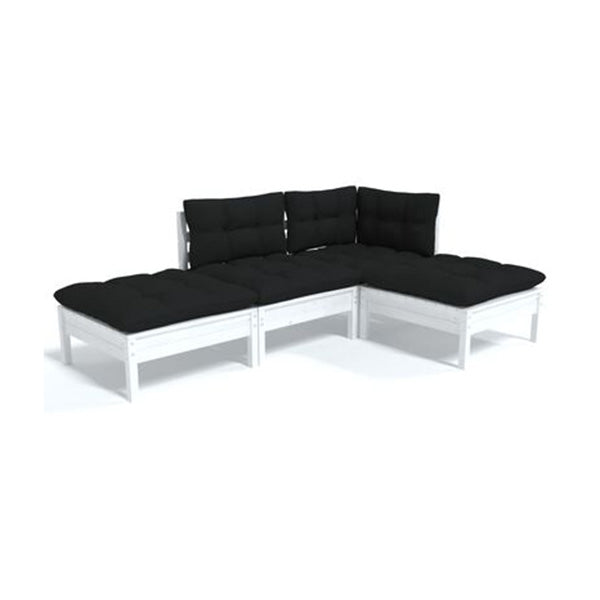 4 Piece Garden Lounge Set White With Cushions Solid Pinewood