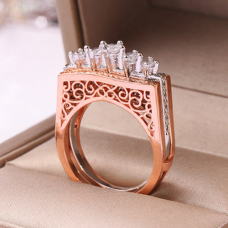 Rose Gold-Plated 2 Piece Set Combine Fancy Fashion Ring