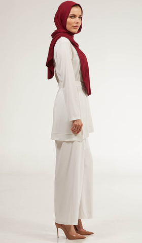 Areej Belted Modest Top - Off White