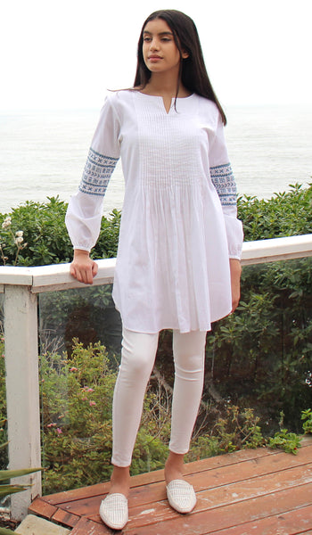 Hadiza Embroidered Cotton Modest Tunic - White
