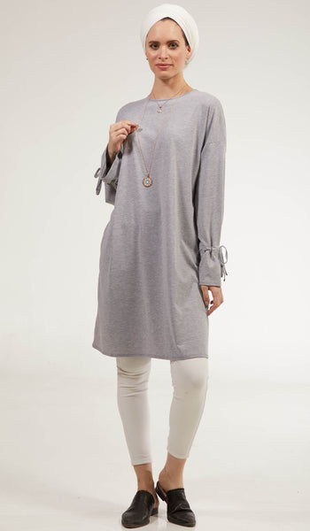 Robe tunique midi ample en jersey de coton Noori - Gris chiné