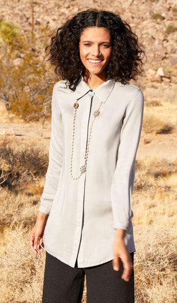 Shireen Longline Collar Buttondown Dress Shirt - Gray