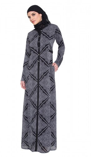 Black and White 2 in 1 Reversible Printed Abaya with FREE Hijab