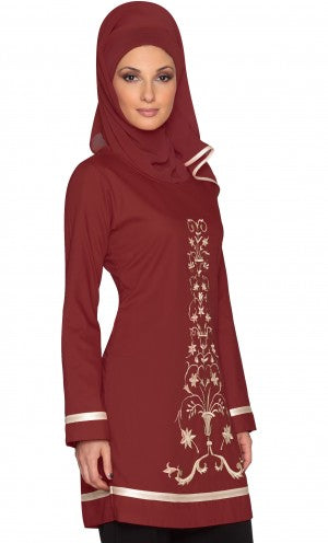 Isabel Maroon Red Floral Embroidered Long Tunic
