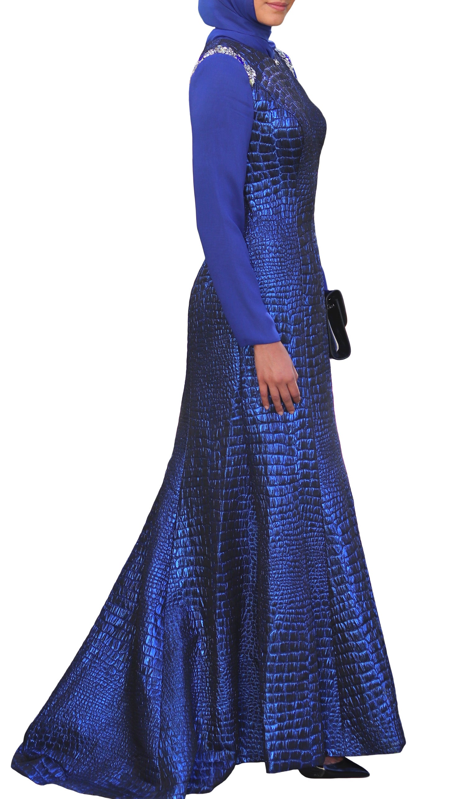 Royal Blue Long Sleeve Modest Formal Muslim Evening Dress ...