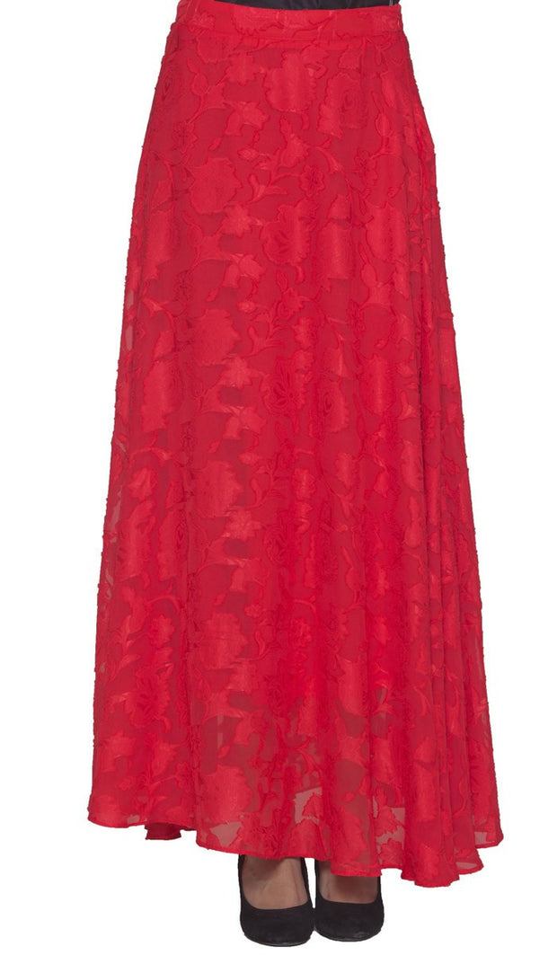 red chiffon maxi skirt