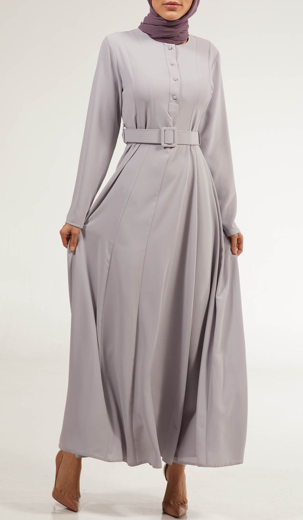 Parees Flared Modest Maxi Dress - Silver