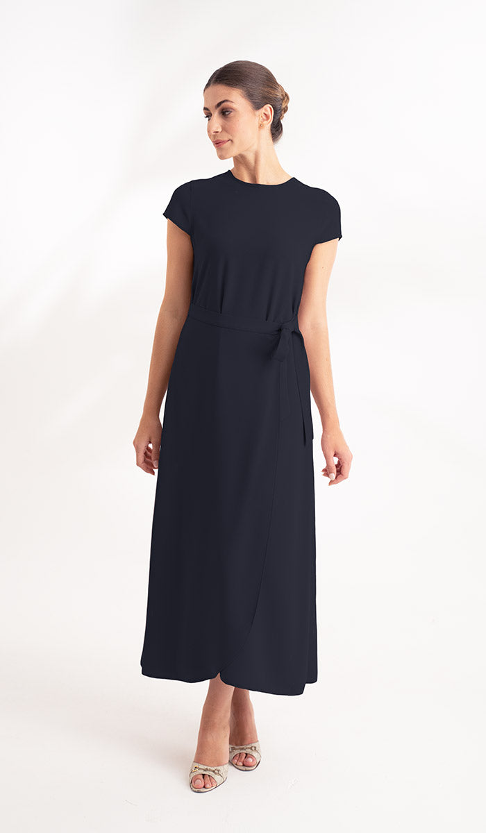 Image of Sebil Modest Long Wrap Front Maxi Dress - Black