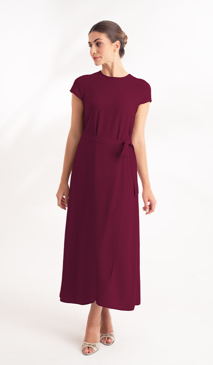 Image of Sebil Modest Long Wrap Front Maxi Dress - Maroon