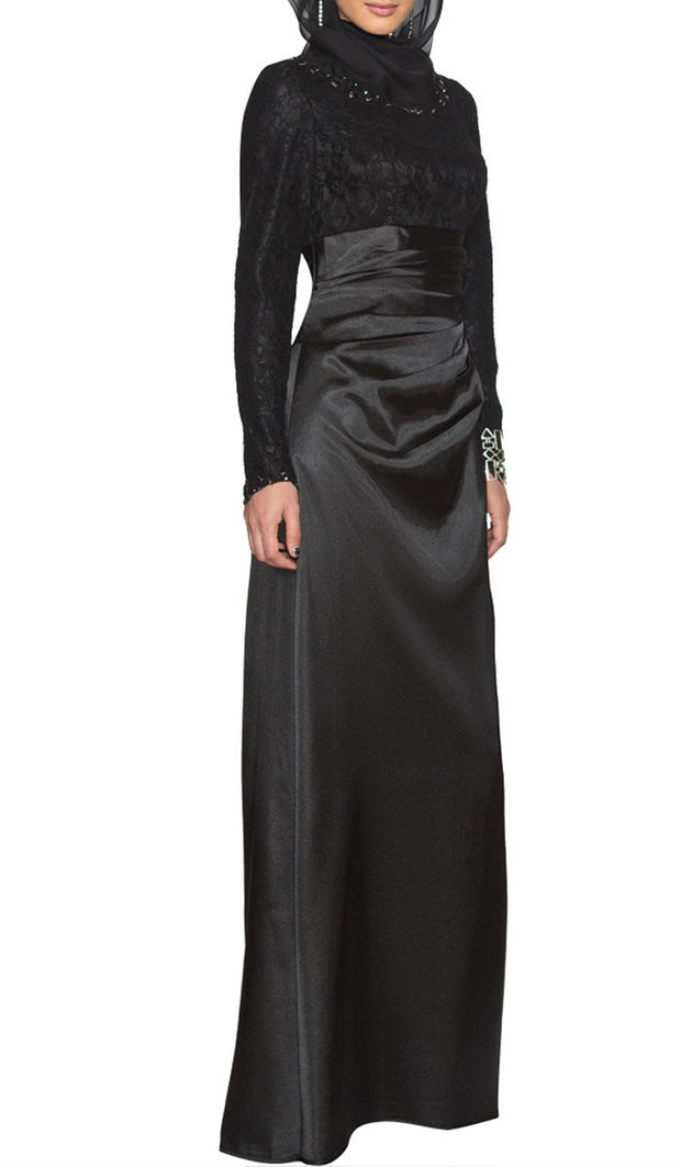 black silk evening dress